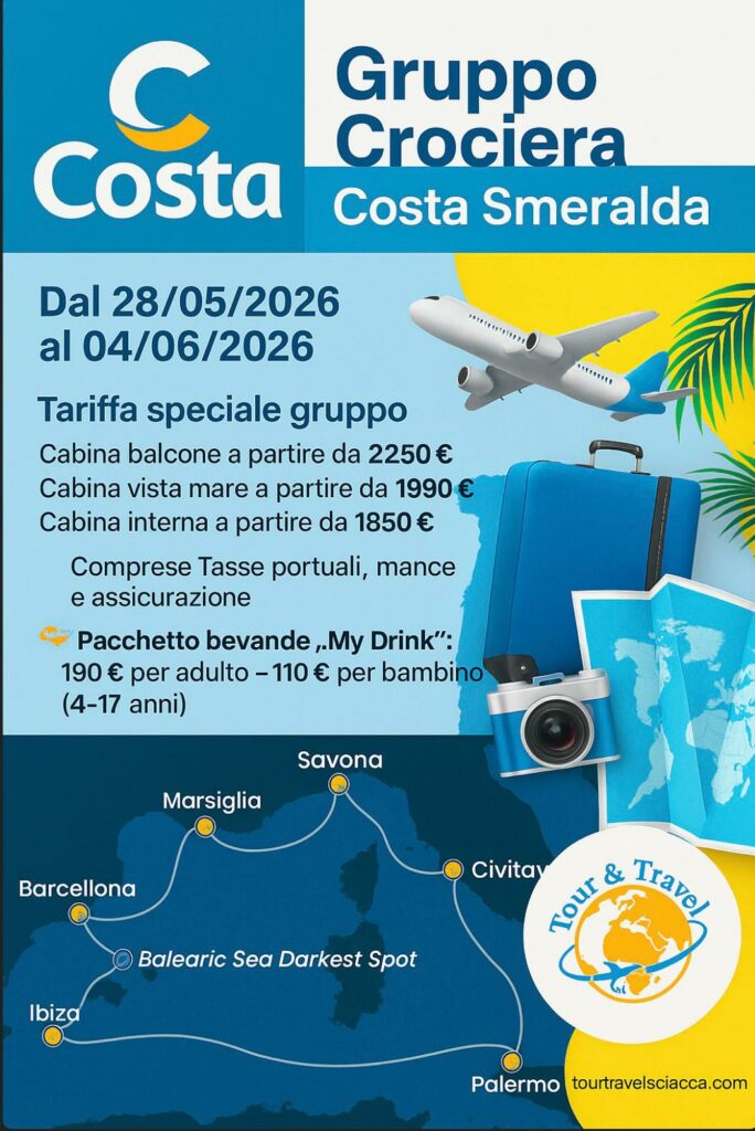 Crociera di Gruppo Costa Smeralda nel Mediterraneo partenza da Palermo Maggio 2026