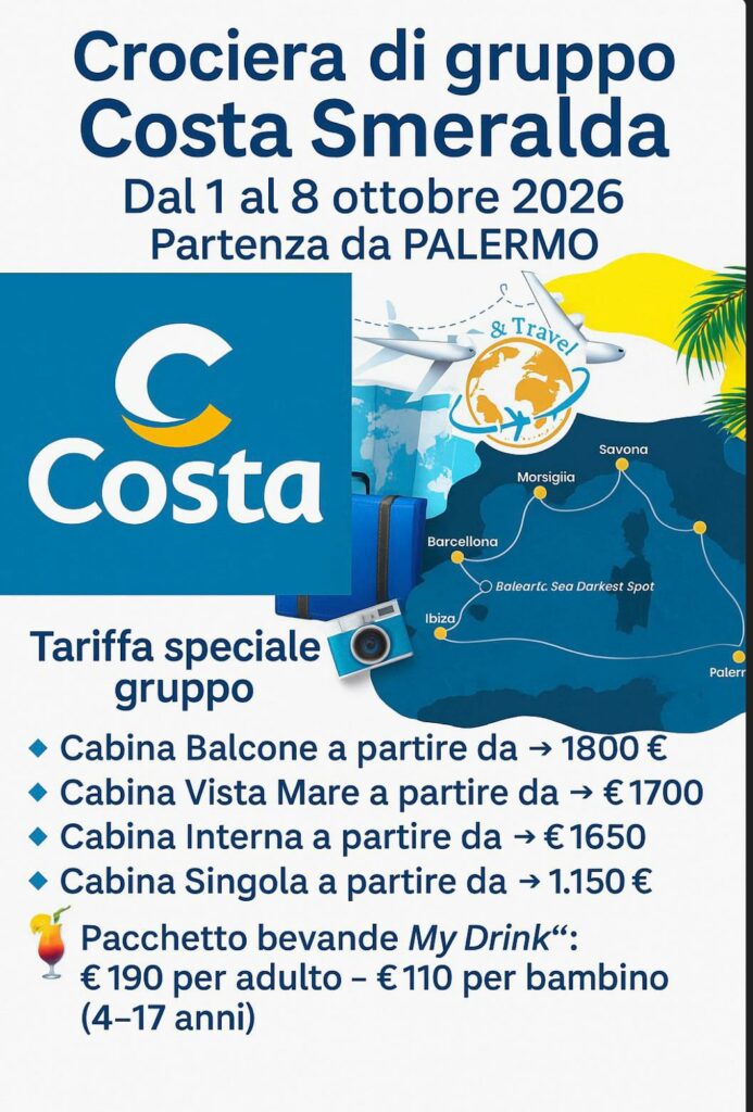 Crociera di Gruppo Costa Smeralda nel Mediterraneo partenza da Palermo Ottobre 2026